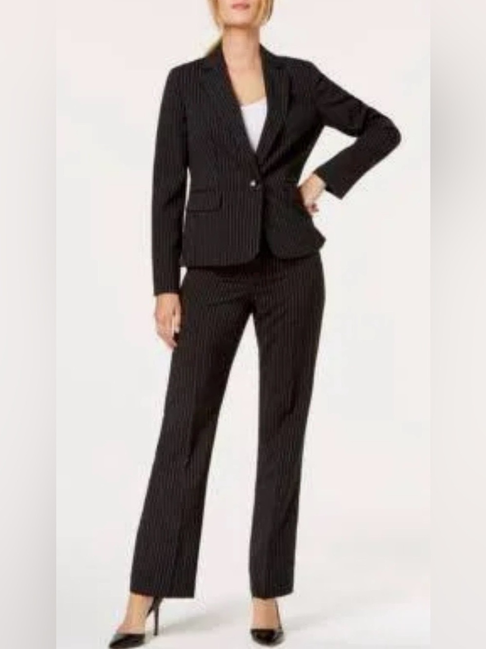Le Suit Black Pinstripe Suit Set